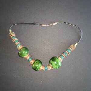 Vintage Boho Green Beaded Necklace